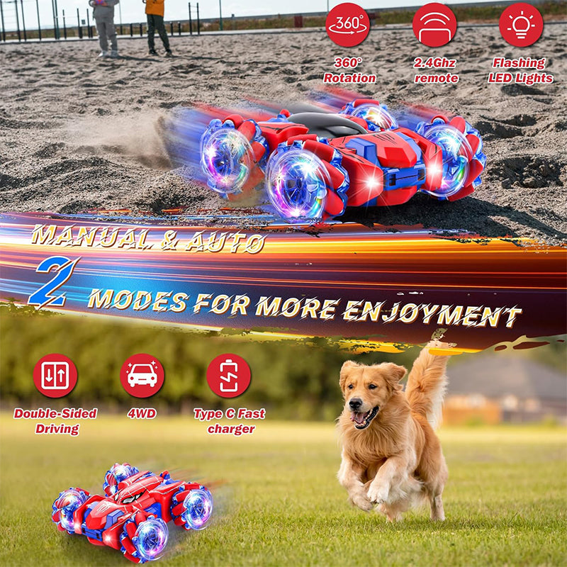 Spider Remote Control Cars, 360° Flips Stunt RC Car with Cool Lights & Mussic for Kids 3 4 6 5 7 8+, 2.4Ghz Monster Truck for Boys Girls Birthday Gifts Xmas Present Toys Age 3-10 4-6 5-7