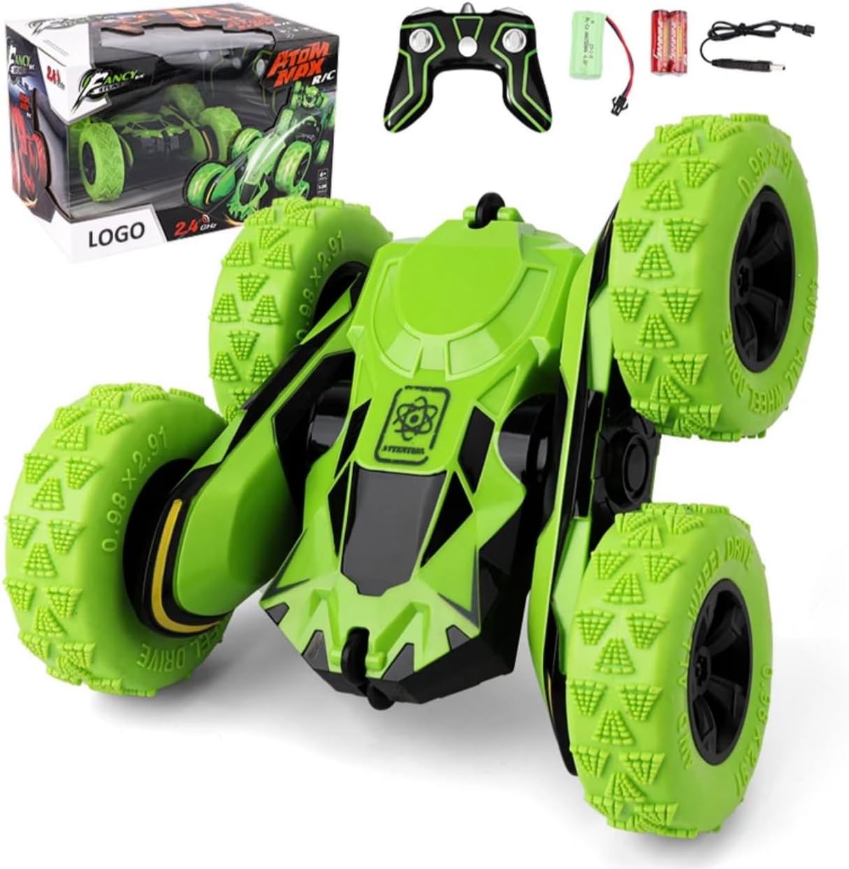 Sabocha Fancy Stunt R/C Remote Control Stunt Car, 4WD, 2.4 GHz, 360° Double-Sided Flips, LED Lights, 24 cm, for Ages 6+
