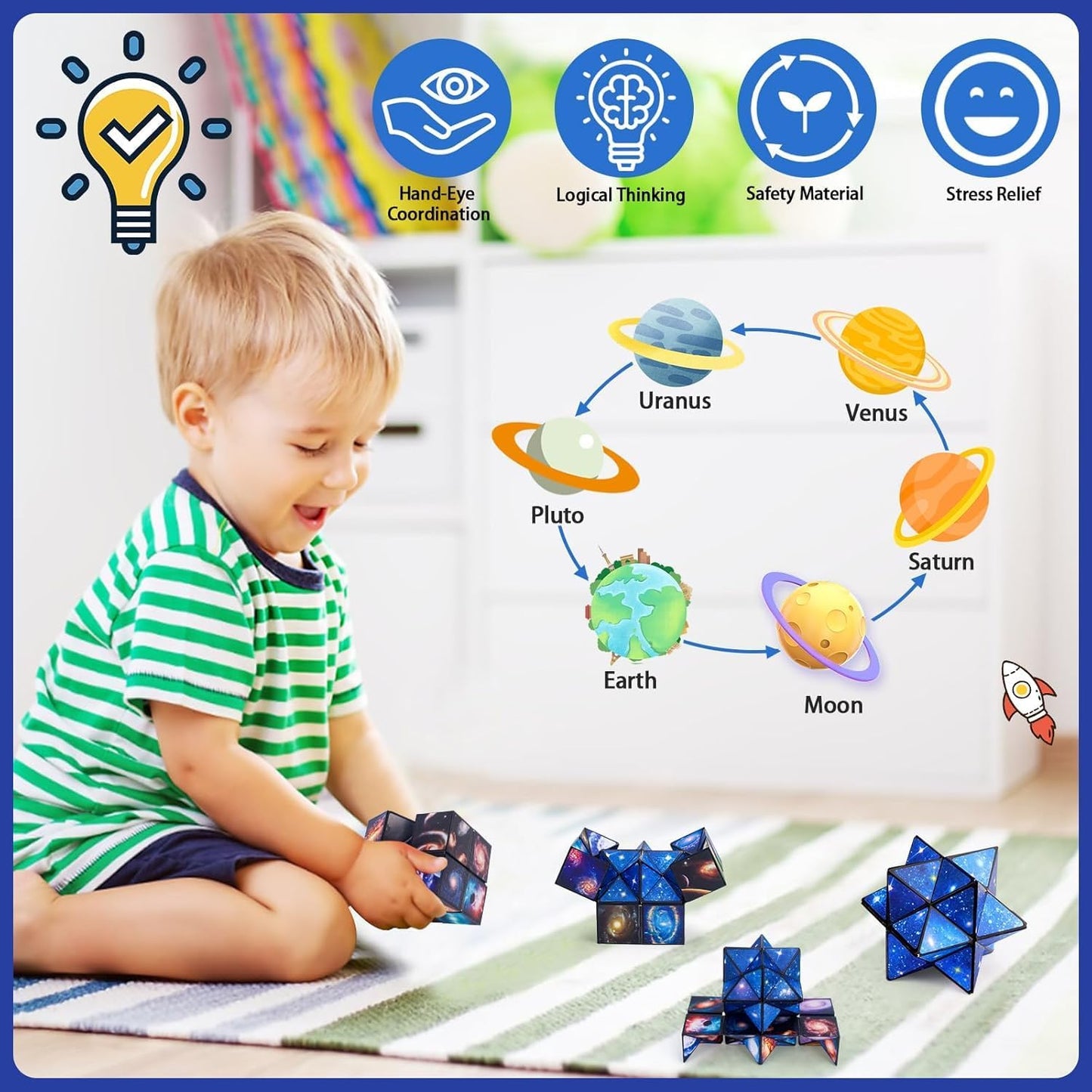 6 7 8 9 10 11 Year Old Boy Gifts: Infinity Cubes Toys for Kids Age 8-12 Birthday Presents for Girls Boys Autism Travel Magic Cube for Children Space Solar System Fidget Puzzles Smart Games Toy