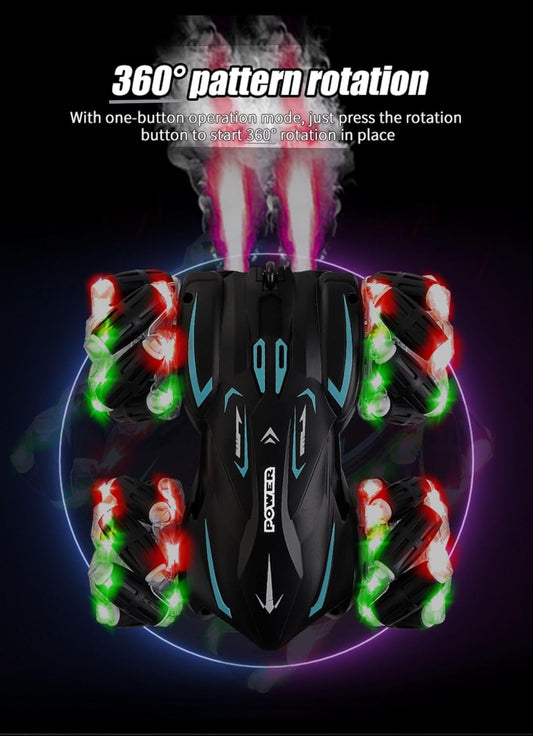 Sabocha Power RC Stunt Car, Remote Control Car with Gesture Control, 2 Sided 360° 2.4Ghz 4WD RC Drift Cars with Lights Spray Music, Birthday Gifts for 6-13 year old Boys Girls (RC STUNT AUTO)