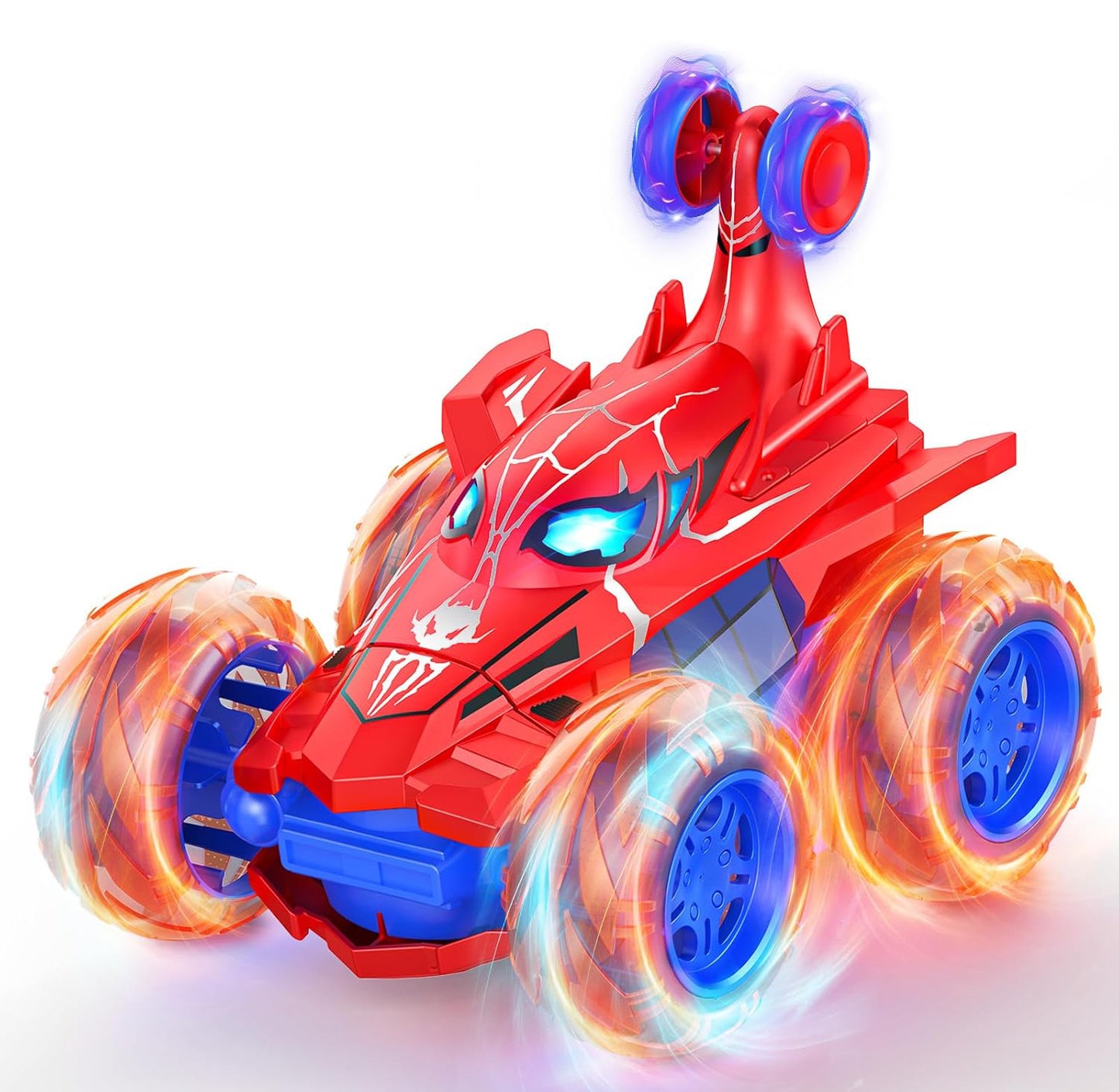 Sabocha Spiderman Children's Remote Control Car 360-degree Rotation Stunt Off-road Electric Vehicle Light Remote Control Skip Toy Car