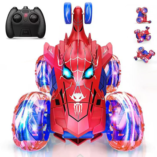 Sabocha Spiderman Children's Remote Control Car 360-degree Rotation Stunt Off-road Electric Vehicle Light Remote Control Skip Toy Car